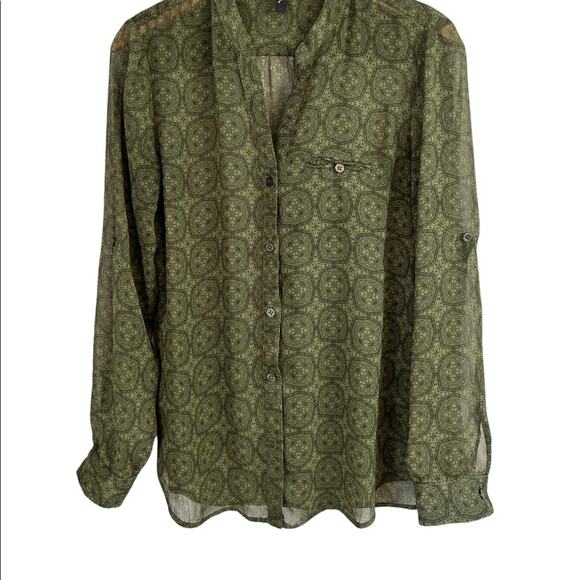 Kut From The Kloth Shirt Top Long Sleeved Sheer Green Button Front Blouse Size S - Picture 9 of 14
